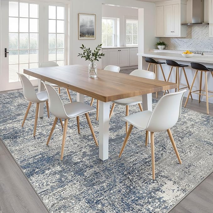 LOONGRUG 5x8 Area Rug Washable Neutral Modern Rug for Living Room Blue Gray | Abstract Soft Stain Resistant Indoor Floor Non-Slip Carpet for Bedroom Nursery Kids Office Playroom