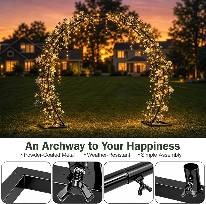 Round Garden Arch Trellis for Climbing Plants Outdoor, Metal Garden Arbor, Decorative Arch Frame for Garden, Events & Parties, Suitable for Backdrop and Balloon Decorations (Round)