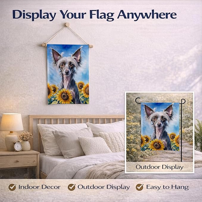 Caroline's Treasures DAC6053GF Chinese Crested in Sunflowers Garden Flag Mailbox Flag Decorative Yard Flag Banner Outside Patio Artwork Yard Flower Beds, Garden Size, Multicolor