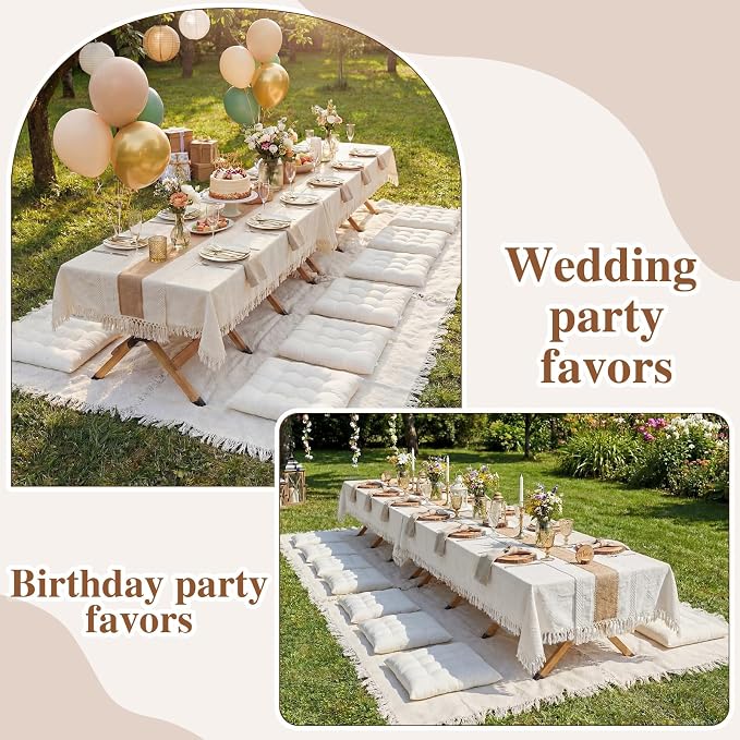Novabright Picnic Kit Folding Picnic Table Extra Large Outdoor Boho Blanket Beige Table Runner Floor Pillow Covers Woven Cotton Oversize Washable for Camp Wedding(Cream White,Floor Cushions,20 Pcs)