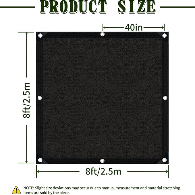 40% Shade Cloth for Garden, 8×8FT HDPE Sunblock Shade Mesh Tarp with Grommets, Sun Shade Netting for Plants Greenhouse Garden Patio Pergola Chicken Coop