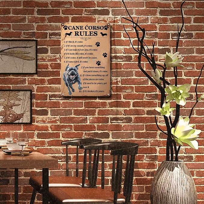 Metal Sign Tin Sign Vintage Wall Art Cano Corso Rules Garden Tin Signs for Restaurant 8×12 Inches