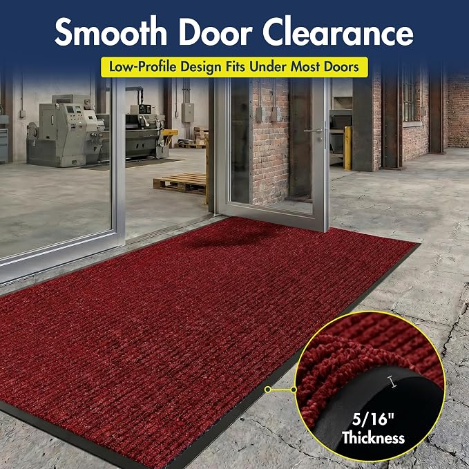 Notrax 109 Industrial Door Mat, 4' x 8' Large Entrance Mat, Heavy Duty Commercial Rugs for Entryway, Welcome Lobbies, Garage, and Mudroom, Made in the USA, Red, Brush Step 109S0048RB