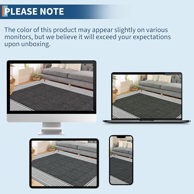 GarveeHome Hallway Runner Rug 2x10 Washable Kitchen Runner Carpets | Non Slip Stain Resistant Modern Bordered Black Rugs for Bathroom Living Room Bedroom, Black