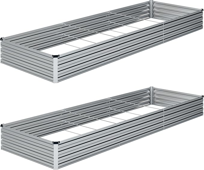 2PCS 10x3x1ft Galvanized Raised Garden Kit,Metal Planter Box,Silver | Outdoor Elevated Metal Planter Box For Vegetables, Flowers & Herbs. Rustproof Galvanized Steel, Open Drainage, Easy Assembly