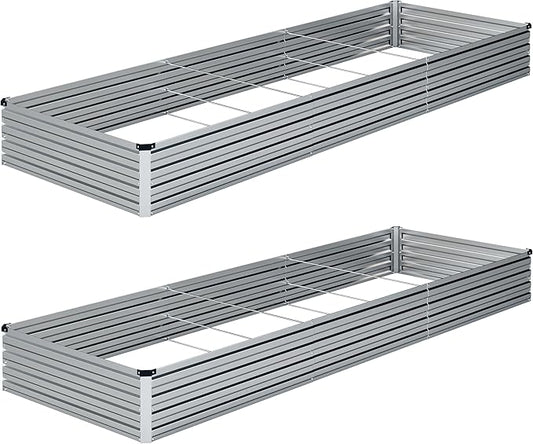 2PCS 10x3x1ft Galvanized Raised Garden Kit,Metal Planter Box,Silver | Outdoor Elevated Metal Planter Box For Vegetables, Flowers & Herbs. Rustproof Galvanized Steel, Open Drainage, Easy Assembly