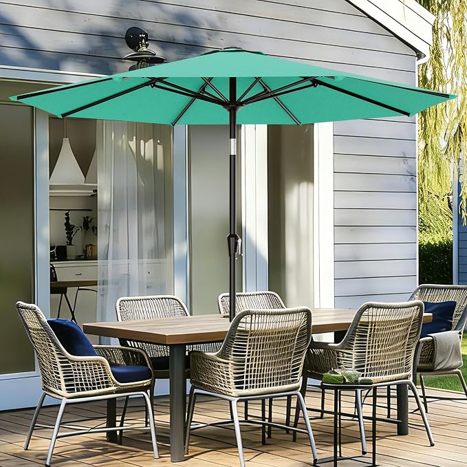 AreShark 9 FT Patio Umbrella for Outdoor, Outdoor Table Umbrella with Push Button Tilt and Crank, Outdoor Patio Umbrellas with 8 Sturdy Ribs for Market, Garden, Pool (Peacock Blue)