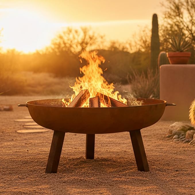 Sunnydaze Cast Iron Heavy Duty Fire Pit for Outside - Wood Burning Outdoor Fire Pit Bowl with Handles for Patio, Backyard, Camping - 34" - Rust