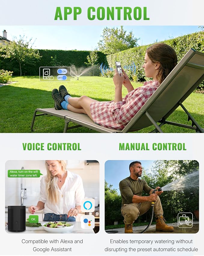 WiFi Water Timer for Garden Hose, Sprinkler Timer 2 Zone, Smart Lawn Watering System with WiFi Irrigation Controller, Voice Control, Automatic Irrigation/Rain Delay/Manual Watering D32WT06