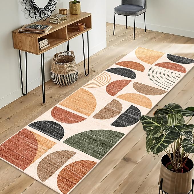 Boho Runner Rug Washable,2x6 Area Rugs Non Slip Modern Abstract | Long Throw Carpet for Hallways Kitchen Bathroom Bedroom Entryway Bedside Laundry Soft Low Pile Indoor Bohemian Terracotta