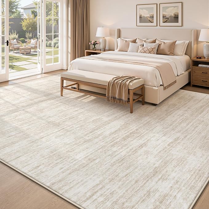 9x12 Area Rugs Living Room Rug: Washable Modern Abstract Rugs Neutral Non Slip Rug Soft Low Pile Indoor Bedroom Carpet for Nursery Office Dining Room Kids Room (Beige, 9'x12')