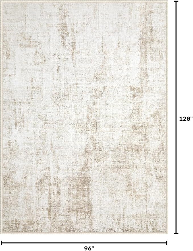 8x10 Area Rugs Washable Rug: Abstract Neutral Rugs Modern Non Slip Area Rug Stain Resistant Low Pile Indoor Carpet for Dining Room Bedroom Nursery Office (Beige, 8'x10')