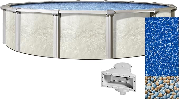 Pools 'Fallston' 18 ft Round Above Ground Swimming Pool | 52 Inch Resin Protected Steel Sided Walls | Bundle Includes: 25 Gauge Overlap Liner & Widemouth Skimmer