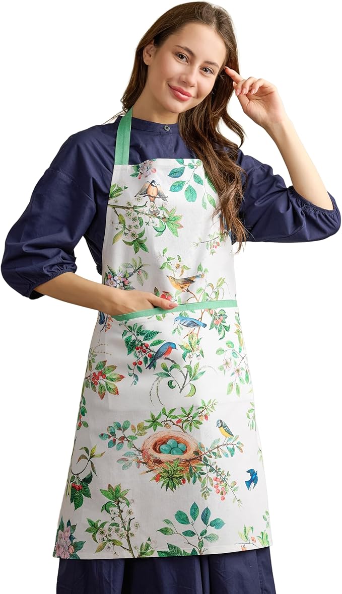 Maison d' Hermine Aprons for women with Pocket 100% Cotton (27.50"x31.50") | Adjustable Neck Strap & long ties Apron Men Chef Wedding Cooking Gardening Server Maid
