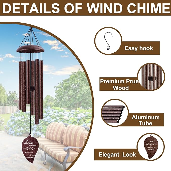 Memorial Wind Chimes for Outside, Sympathy Gift for Loss of Loved One Mom Dad, Ideal for Funeral, Bereavement Condolence Remembrance Gifts