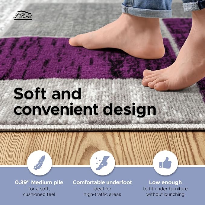 L'Baiet Verena Geometric Area Rug Purple Grey 5' x 7' Medium Area Rugs Carpet for Living Room, Bedroom, Dining Table, Office, Hallway, Foyer | Neutral Colorful Modern Abstract Home Decor