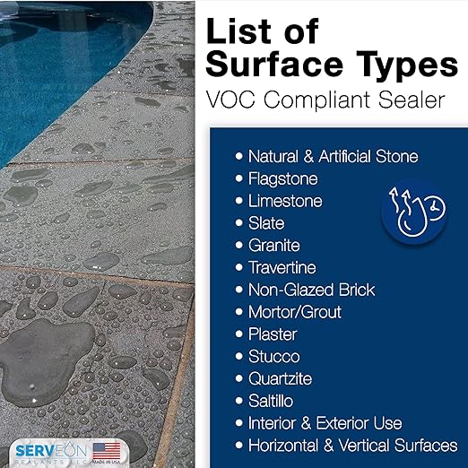Natural Stone & Patio Sealer (Clear Natural Finish) Penetrating Commercial Grade Outdoor Indoor Natural Stone Grout Sealer - Protects Pavers Pools Patios Decorative Landscape Stones (1 Gallon) H2100S2
