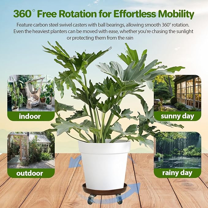Plant Caddy with Wheels, 17" Heavy Duty Metal Plant Dolly, 440 lb Capacity Rolling Plant Stand with 360° Locking Casters, Waterproof Planter Tray and Saucer for Indoor Outdoor Large Pots