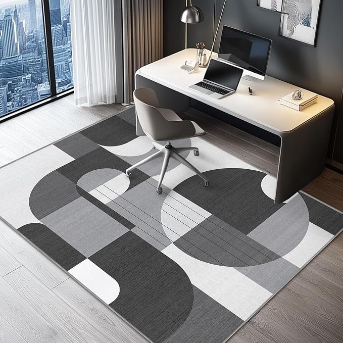 4x6 Black and White Geometric Modern Area Rug for Living Room Bedroom Entryway Abstract Rug Machine Washable Non-Slip Carpet for Bedside Dining Room Office
