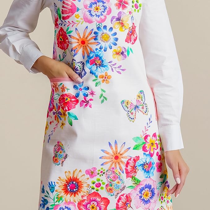 Maison d' Hermine Aprons for women with Pocket 100% Cotton (27.50"x31.50") | Adjustable Neck Strap & long ties Apron Men Chef Wedding Cooking Gardening Server Maid
