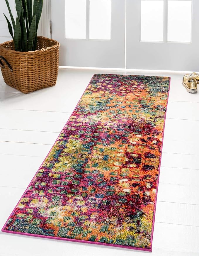 Unique Loom Jardin Collection Colorful, Vibrant, Abstract, Modern Area Rug (2' 7 x 10' 0 Runner, Multi/ Blue)