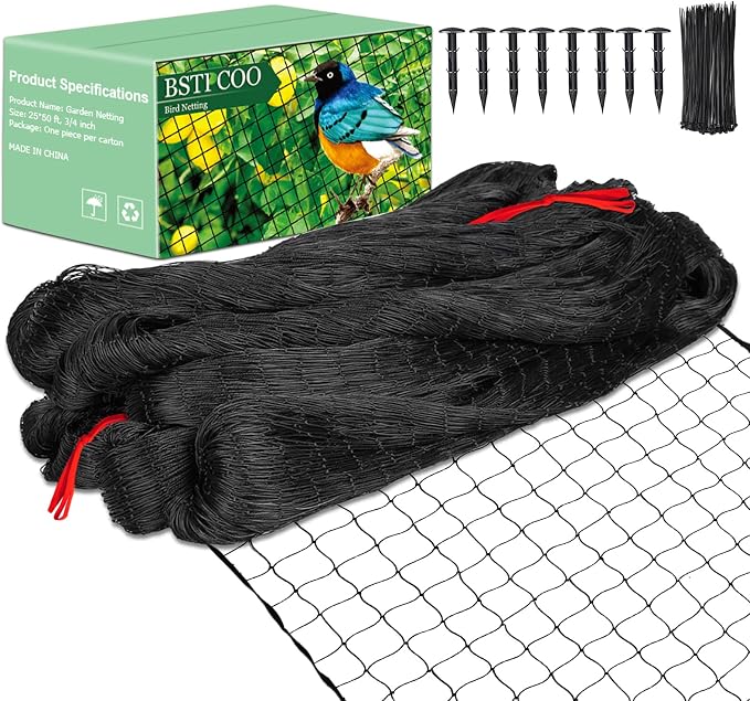BSTPCOO Bird Net 25'x50' Bird Netting for Chicken Coop Roof, Nylon 3/4" Mesh Poultry Netting Garden Nettings for Fruits Trees Plant, Aviary Nettings Deer Fence Trellis Net
