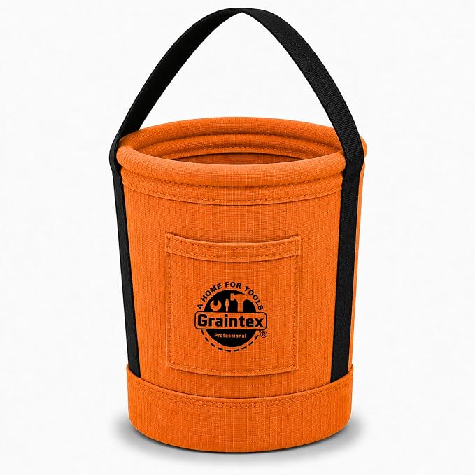 Graintex Tapered Canvas Bucket 12"x10"x15", Utility Tool Bucket One Inside Pocket, Reinforced Base & Carry Handle, Ripstop Canvas - Tan