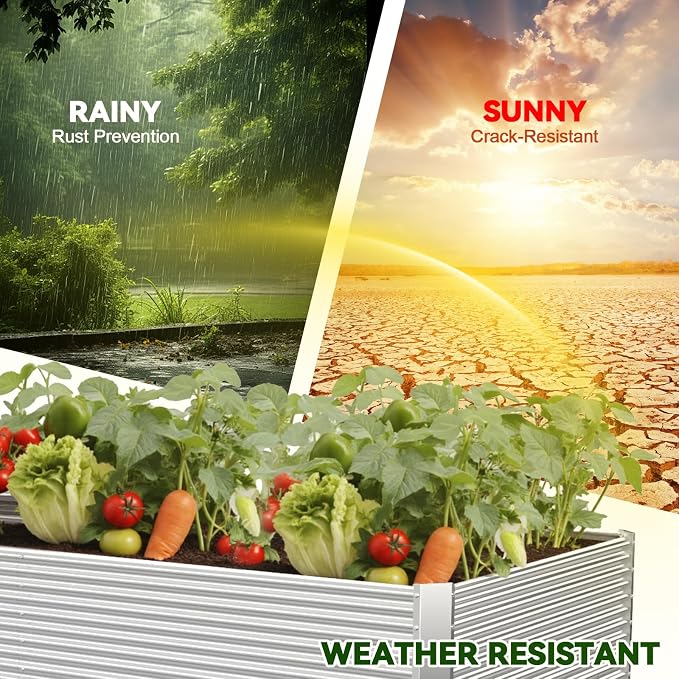 2 Pack Tall 8FT Raised Beds for Gardening, Corrugated Galvanized Steel Raised Garden Bed, Outdoor Metal Above Ground Garden Bed for Vegetables and Flowers(Rectangular)-8x3FT