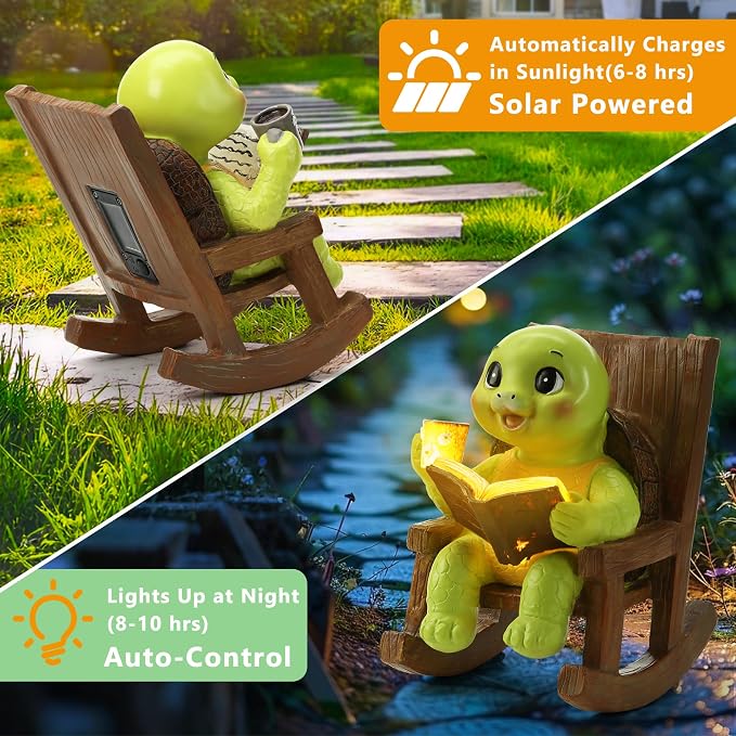 Solar Garden Turtle Statues with Lights, Yard Decorations for Patio, Lawn, Balcony and Porch, Outdoor Waterproof Garden Decor, Unique Mother’s Day Gift for Mom Grandma Women