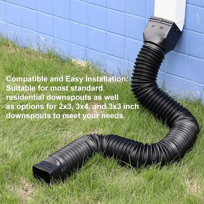 plusgutter Black-2pack Rain Gutter Downspout Extensions Flexible, Drain Downspout Extender,Down Spout Drain Extender, Gutter Connector Rainwater Drainage,Extendable from 21 to 68 Inches