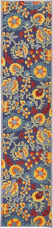 Nourison Home Aloha Navy Multicolor 2'3" x 8' Area Rug - Easy Clean, Non Shedding, Bed Room, Living Room, Dining Room, Kitchen (8' Runner)