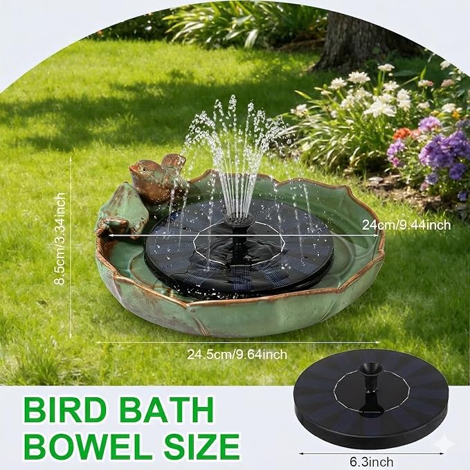 Solar Hummingbird Fountain,Ceramic Birdbath Bowl Water for Outdoor, Solar Powered Ground Bird Feeders and birdbath for Outdoors, Tabletop, Deck, Balcony Patio, Lawn,Yard Garden Decor