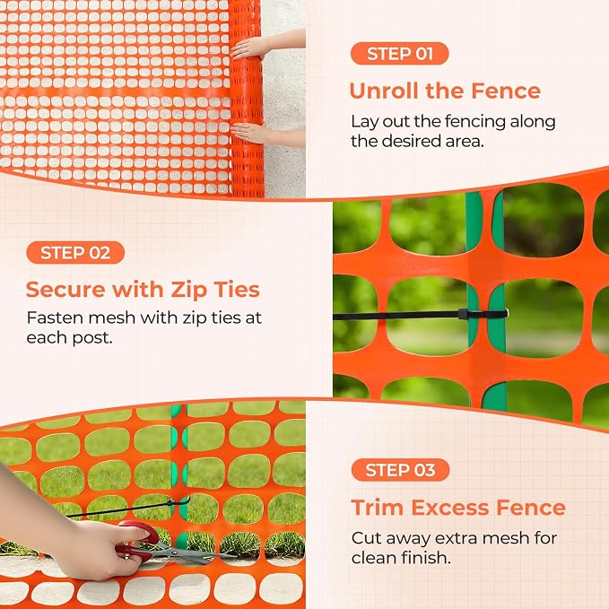 Ohuhu 15LB Ultra Thick Plastic Mesh Safety Fence, 4'×100' Reusable Construction Barrier Netting, Heavy Duty Temporary Netting for Garden Fence Snow Fence Pool Animal Barrier for Poultry Deer Orange