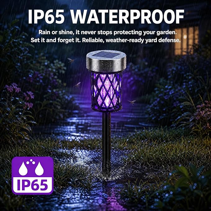 2026 Solar Bug Zapper Outdoor Waterproof Mosquito Repellent Outdoor Patio Mosquito Trap & Killer for Garden Farm Backyard Solar Powered Fly Zapper for Small Flying Insect, Gnats, Moths, Flies(4)
