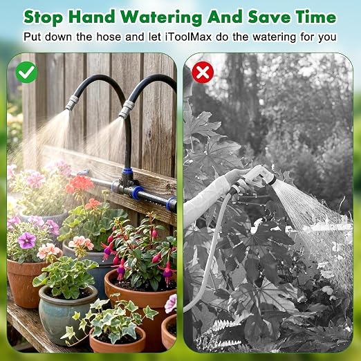 360° Adjustable Drip Irrigation System, 98FT Garden Watering System with 30 Nozzles, Water Sprinkler for Garden, Yard, Lawn, Greenhouse, Plants, Backyard Misting System
