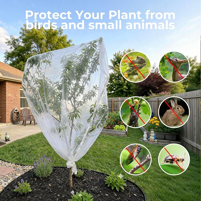 Fruit Tree Netting Cover with Zipper & Drawstring, 2 Packs 6ft x 6ft Insect Bird Barrier Netting for Garden Protection, Ultra Fine Mesh Garden Netting