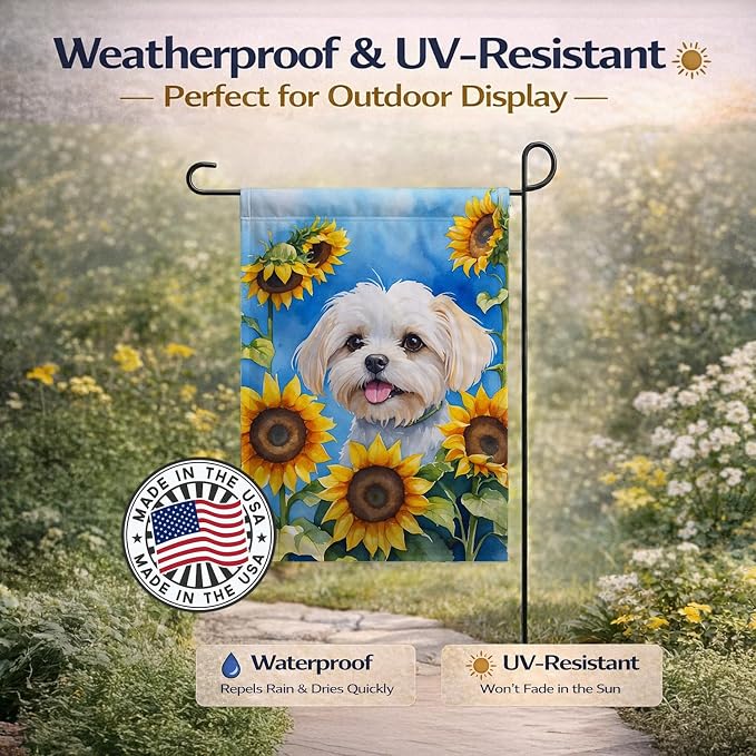 Caroline's Treasures DAC6117GF Maltese in Sunflowers Garden Flag Mailbox Flag Decorative Yard Flag Banner Outside Patio Artwork Yard Flower Beds, Garden Size, Multicolor