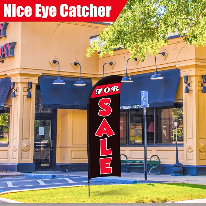 Buryeah 7 x 5.4ft Sale Feather Flag Large Sale Sign Flag with Pole Kit Huge Banner Sign with Rope for Retail Store Outside Garden Business Advertising (Black)