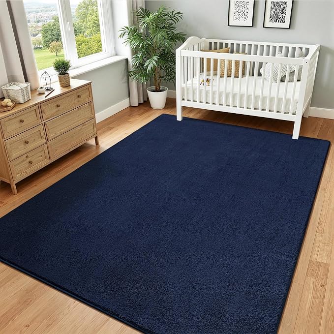 Vasofe Navy Area Rugs for Living Room Bedroom, 4x6 Modern Memory Foam Rug | Thickened Throw Carpet, Super Soft Kids Boys Girls Rug, Non Slip Washable Carpets for Dorm Nursery Classroom Office Decor
