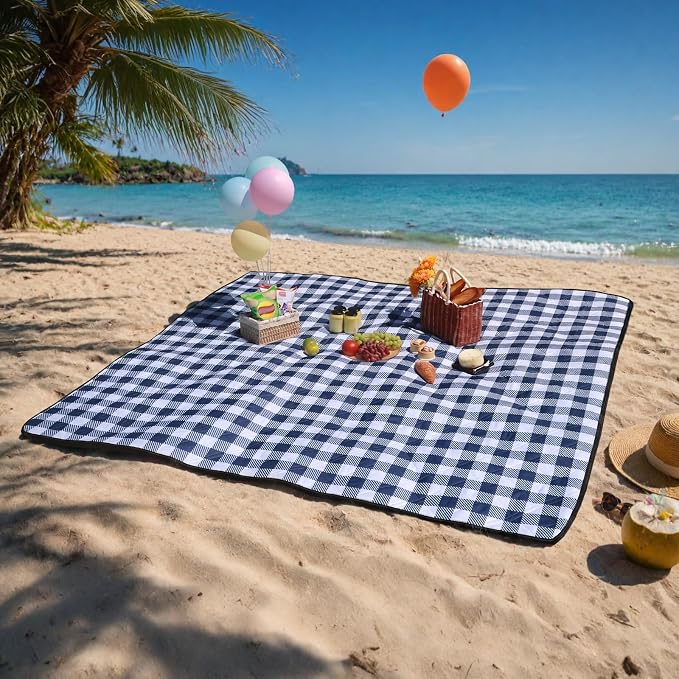 TigeJoy Extra Large Picnic Blanket Waterproof Foldable 80''x100'', Outdoor Picnic Mat Beach Blanket Sandproof for Park, Grass, Travel, Hiking, Camping Essentials, Gingham Picnic Blanket