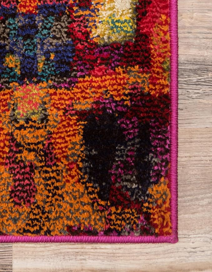 Unique Loom Jardin Collection Colorful, Vibrant, Abstract, Modern Area Rug (2' 7 x 12' 0 Runner, Multi/Blue)