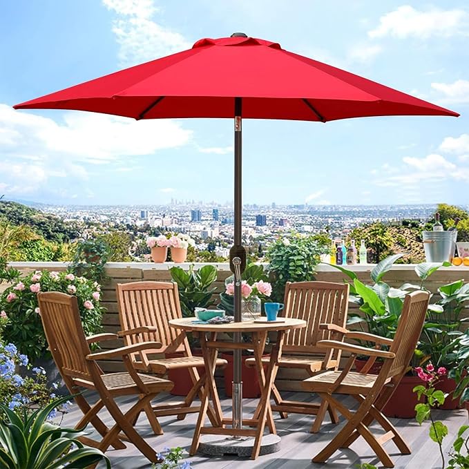 Blissun 7.5 ft Patio Umbrella, Yard Umbrella, Outdoor Market Umbrella with Push Button Tilt Crank (Red)