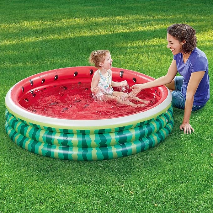 Kiddie Watermelon Baby Pool – 60”x15” Inflatable Ball Pit for Toddlers Outdoor & Baby Swimming Play for Backyard, Durable Blow-Up Design