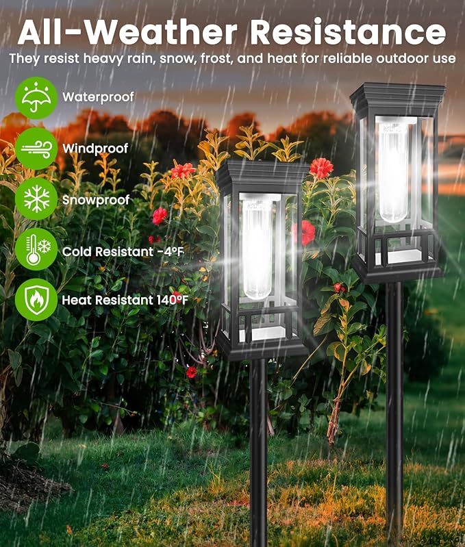 8 Pack Solar Pathway Lights Outdoor, Taller Bright Solar Path Lights Waterproof, Auto On/Off Solar Powered Garden Lights for Outside Landscape Path Yard Walkway Lawn Driveway Patio Lighting Decor