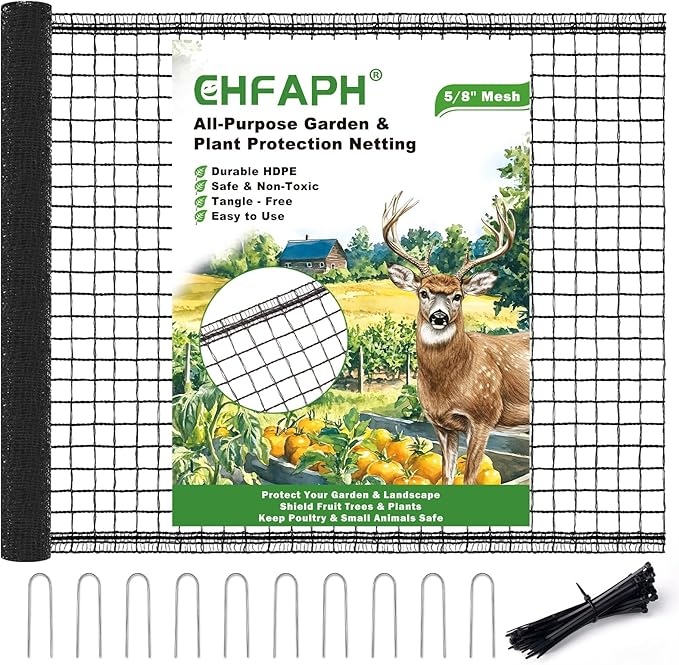 Deer Fence for Garden 7ft x 50ft, Plastic Mesh Deer Fence Netting with Pre-Strung Reinforced Edge, Reusable Temporary Fence, Ideal for Animal Barrier & Garden Fencing for Plants & Fruit Trees