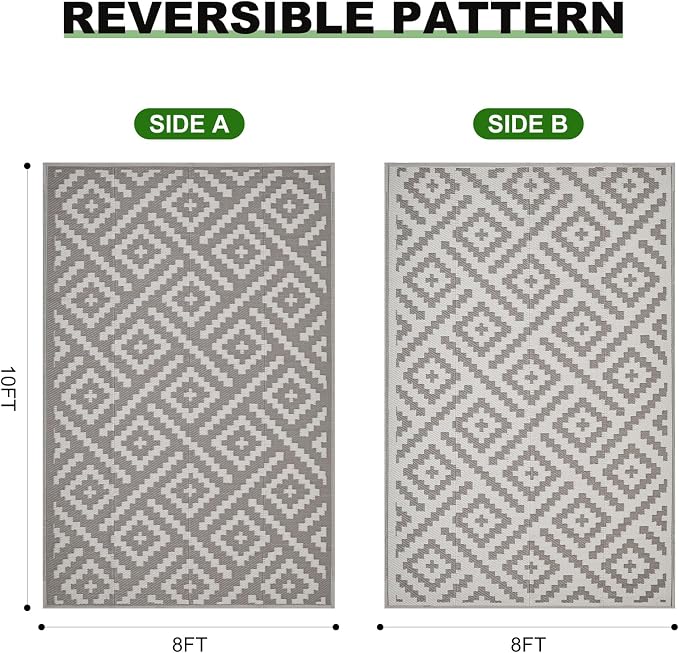 RURALITY Outdoor Rugs 8x10 Feet for Patios Clearance,Plastic Straw Waterproof Mats for Backyard,Porch,Deck,Balcony,Coffee&Beige