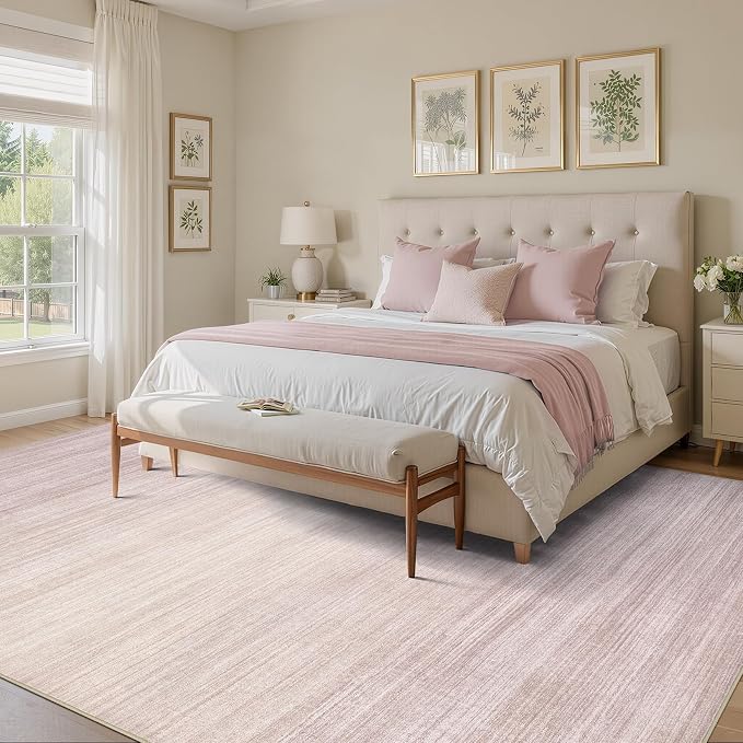 UERMEI 5x7 Washable Area Rug - Neutral Modern Abstract Living Room Rugs, Non-Slip Soft Large Indoor Floor Carpet for Bedroom Home Office & Under Dining Table Decor, Soft Pink