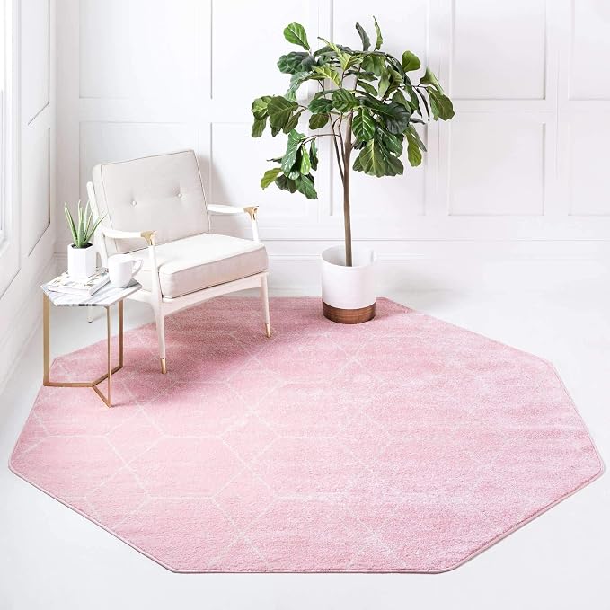 Unique Loom Trellis Frieze Collection Area Rug - Geometric (5' Octagon, Light Pink/ Ivory)