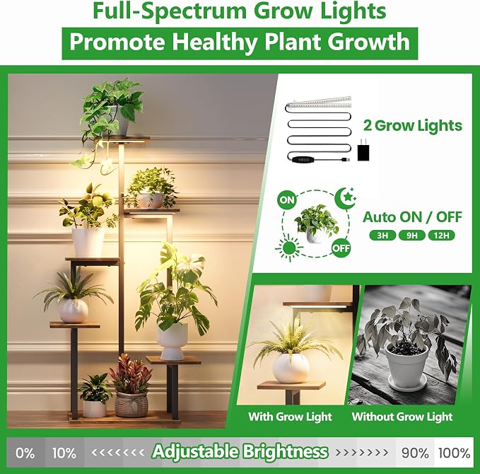Plant Stand Indoor with Grow Lights - Tiered Corner Shelf Small Metal Lighted Flower Rack Multiple