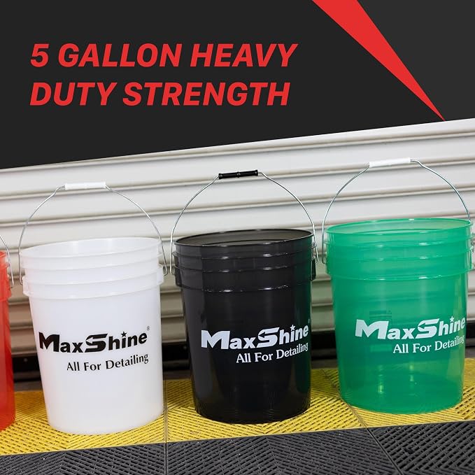 Maxshine 5 Gallon Detailing Bucket - Black Universal Car Wash Bucket for Auto Detailing, Scratch-Free Washing, Garage Storage, Holds Soap, Foam Cannon, Brushes & Microfiber Towels